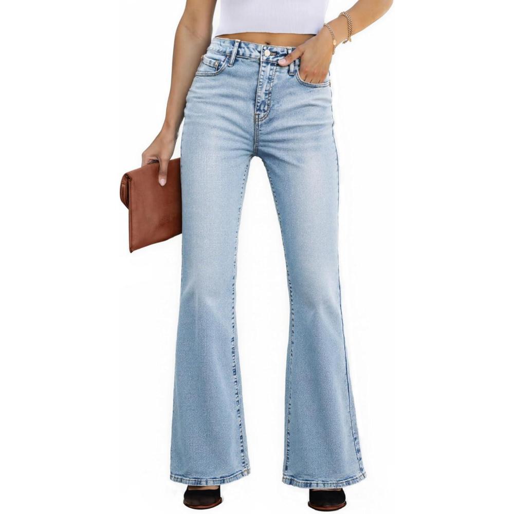 image:imageEMMIOL Flare Jeans for Women Trendy MidHigh Waist Bootcut Bell Bottom Jeans Stretchy Denim Y2K Pants with PocketsBblue Washhigh Rise