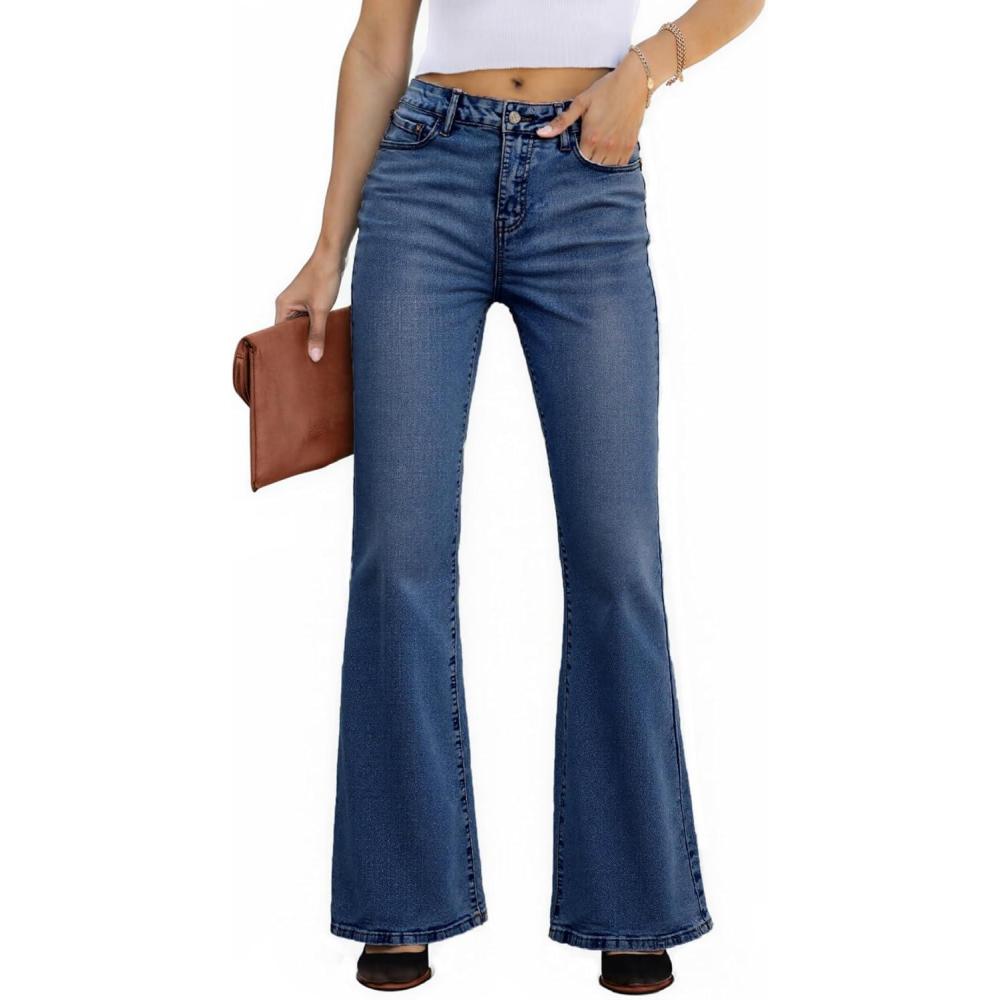 image:imageEMMIOL Flare Jeans for Women Trendy MidHigh Waist Bootcut Bell Bottom Jeans Stretchy Denim Y2K Pants with PocketsBdark Bluemid Rise