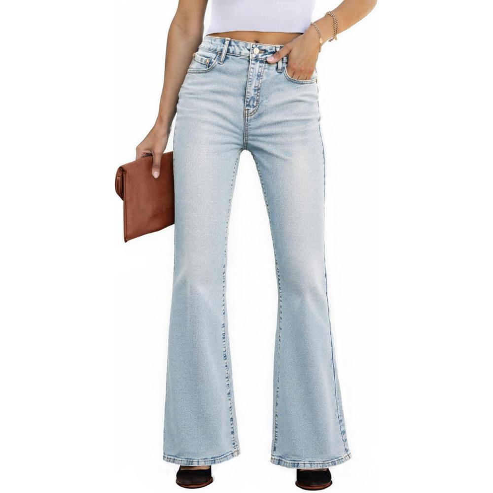 image:imageEMMIOL Flare Jeans for Women Trendy MidHigh Waist Bootcut Bell Bottom Jeans Stretchy Denim Y2K Pants with PocketsBlight Blue Washhigh Rise