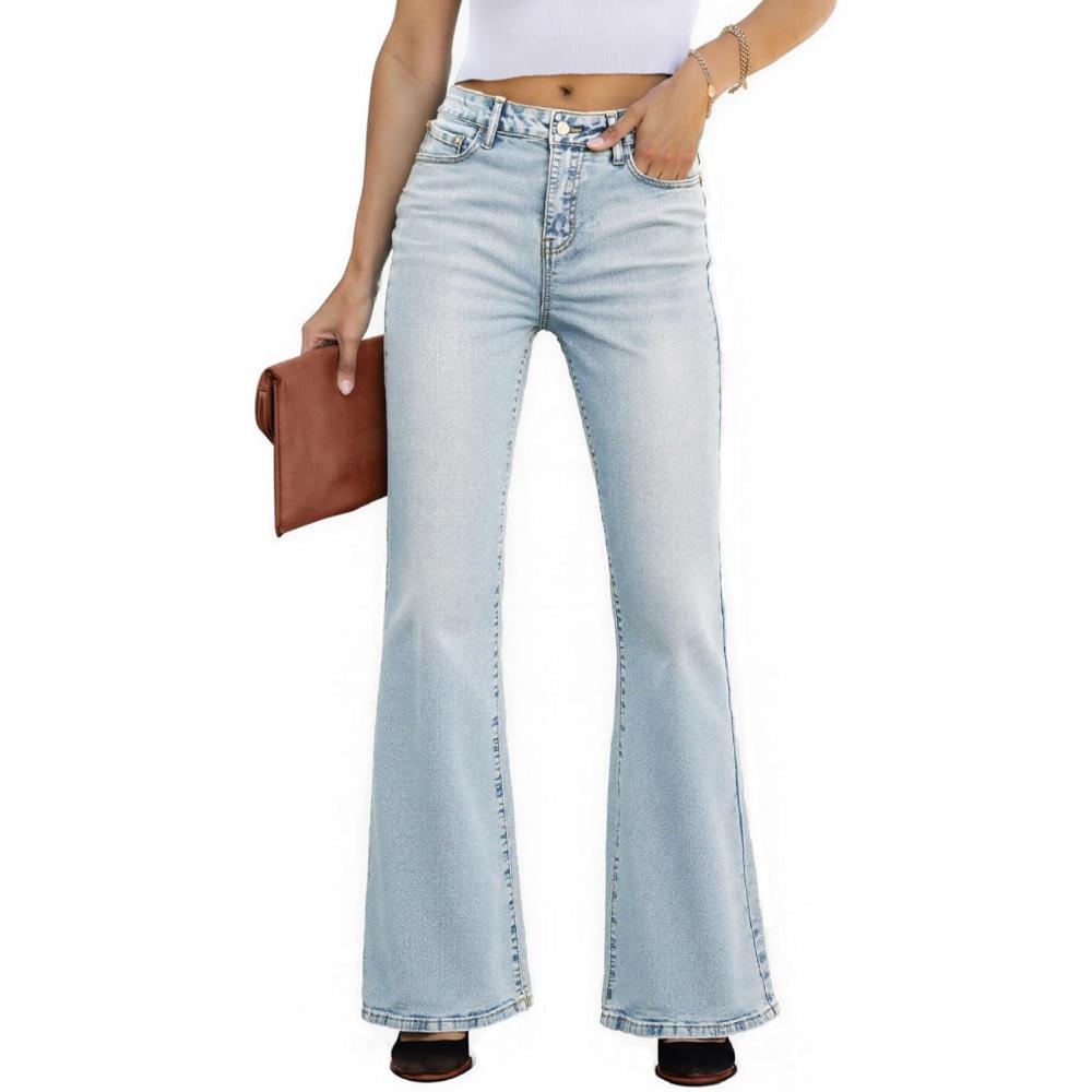 image:imageEMMIOL Flare Jeans for Women Trendy MidHigh Waist Bootcut Bell Bottom Jeans Stretchy Denim Y2K Pants with PocketsBlight Blue Washmid Rise