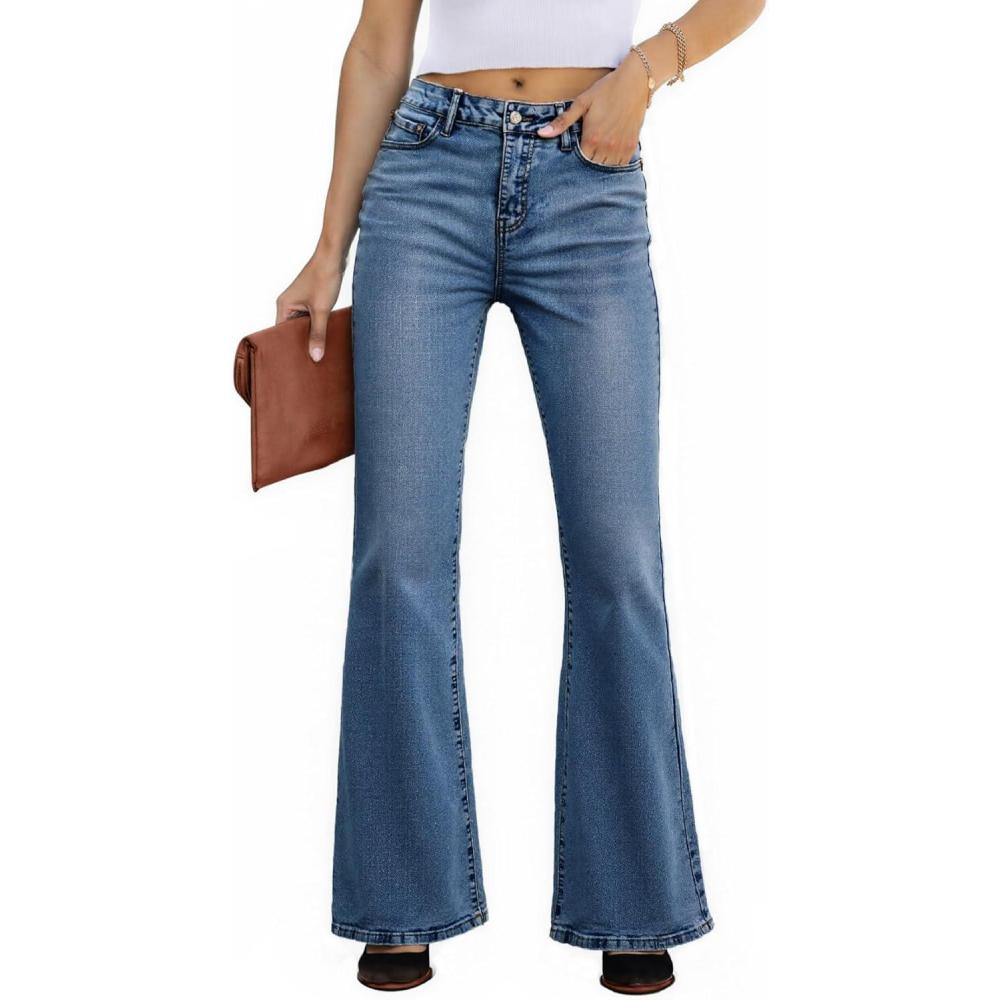 image:imageEMMIOL Flare Jeans for Women Trendy MidHigh Waist Bootcut Bell Bottom Jeans Stretchy Denim Y2K Pants with PocketsBmid Bluemid Rise