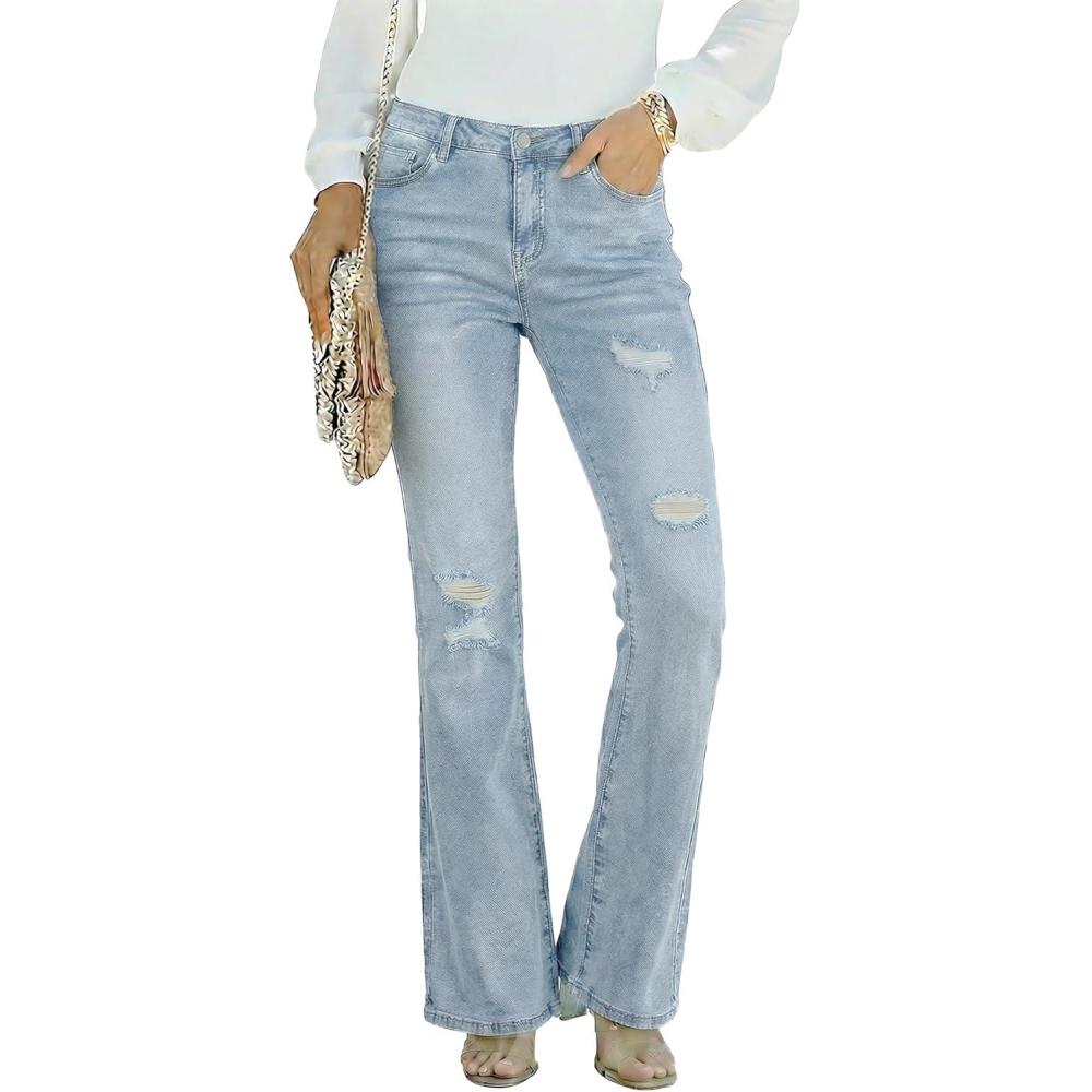 image:imageEMMIOL Flare Jeans for Women Trendy MidHigh Waist Bootcut Bell Bottom Jeans Stretchy Denim Y2K Pants with PocketsCmid Blue Washhigh Rise