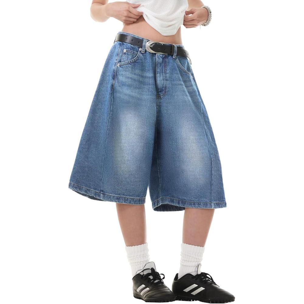 image:imageEMMIOL Jorts for Women Baggy Jeans Shorts Y2K Wide Leg Denim Barrel Shorts Grunge StreetwearRetro Blue