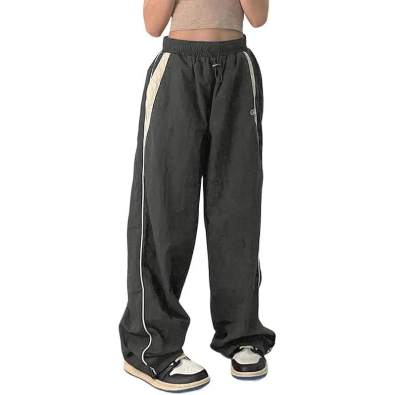 image:imageEMMIOL Y2K Baggy Nylon Track Pants Women High Waist Contrast TrousersGrey