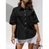 EMMIOL Button Down Shirts for Women – Short Sleeve Oversized Denim Shirts Business Casual Work Jean Tops Summer Clothes(Black)