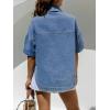 EMMIOL Button Down Shirts for Women – Short Sleeve Oversized Denim Shirts Business Casual Work Jean Tops Summer Clothes(Dark Blue)