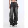EMMIOL Cargo Pants Women Stretchy Wide Leg Baggy Jeans with Pockets Casual Trousers Y2K Vintage Streetwear Trendy 2026(Black01)