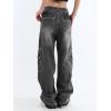 EMMIOL Cargo Pants Women Stretchy Wide Leg Baggy Jeans with Pockets Casual Trousers Y2K Vintage Streetwear Trendy 2026(Black01)