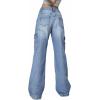 EMMIOL Cargo Pants Women Stretchy Wide Leg Baggy Jeans with Pockets Casual Trousers Y2K Vintage Streetwear Trendy 2026(Blue)