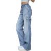 EMMIOL Cargo Pants Women Stretchy Wide Leg Baggy Jeans with Pockets Casual Trousers Y2K Vintage Streetwear Trendy 2026(Blue)