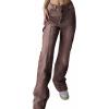 EMMIOL Cargo Pants Women Stretchy Wide Leg Baggy Jeans with Pockets Casual Trousers Y2K Vintage Streetwear Trendy 2026(Brown)
