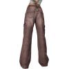 EMMIOL Cargo Pants Women Stretchy Wide Leg Baggy Jeans with Pockets Casual Trousers Y2K Vintage Streetwear Trendy 2026(Brown)