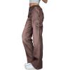 EMMIOL Cargo Pants Women Stretchy Wide Leg Baggy Jeans with Pockets Casual Trousers Y2K Vintage Streetwear Trendy 2026(Brown)