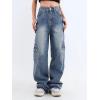 EMMIOL Cargo Pants Women Stretchy Wide Leg Baggy Jeans with Pockets Casual Trousers Y2K Vintage Streetwear Trendy 2026(Dark Blue01)