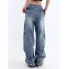 EMMIOL Cargo Pants Women Stretchy Wide Leg Baggy Jeans with Pockets Casual Trousers Y2K Vintage Streetwear Trendy 2026(Dark Blue01)