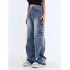 EMMIOL Cargo Pants Women Stretchy Wide Leg Baggy Jeans with Pockets Casual Trousers Y2K Vintage Streetwear Trendy 2026(Dark Blue01)