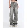 EMMIOL Cargo Pants Women Stretchy Wide Leg Baggy Jeans with Pockets Casual Trousers Y2K Vintage Streetwear Trendy 2026(Gray01)