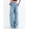 EMMIOL Cargo Pants Women Stretchy Wide Leg Baggy Jeans with Pockets Casual Trousers Y2K Vintage Streetwear Trendy 2026(Light Blue01)
