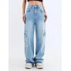 EMMIOL Cargo Pants Women Stretchy Wide Leg Baggy Jeans with Pockets Casual Trousers Y2K Vintage Streetwear Trendy 2026(Light Blue01)