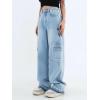 EMMIOL Cargo Pants Women Stretchy Wide Leg Baggy Jeans with Pockets Casual Trousers Y2K Vintage Streetwear Trendy 2026(Light Blue01)