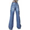 EMMIOL Cargo Pants Women Stretchy Wide Leg Baggy Jeans with Pockets Casual Trousers Y2K Vintage Streetwear Trendy 2026(Mid Blue)