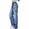 EMMIOL Cargo Pants Women Stretchy Wide Leg Baggy Jeans with Pockets Casual Trousers Y2K Vintage Streetwear Trendy 2026(Mid Blue)
