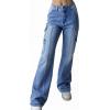 EMMIOL Cargo Pants Women Stretchy Wide Leg Baggy Jeans with Pockets Casual Trousers Y2K Vintage Streetwear Trendy 2026(Mid Blue)