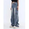 EMMIOL Cargo Pants Women Stretchy Wide Leg Baggy Jeans with Pockets Casual Trousers Y2K Vintage Streetwear Trendy 2026(Mid Blue01)
