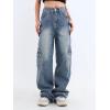 EMMIOL Cargo Pants Women Stretchy Wide Leg Baggy Jeans with Pockets Casual Trousers Y2K Vintage Streetwear Trendy 2026(Mid Blue01)