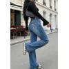 EMMIOL Flare Jeans for Women Trendy, Mid-High Waist Bootcut Bell Bottom Jeans, Stretchy Denim Y2K Pants with Pockets(Denim Blue-with Bow)