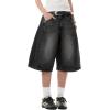 EMMIOL Jorts for Women Baggy Jeans Shorts Y2K Wide Leg Denim Barrel Shorts Grunge Streetwear(Black)