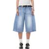 EMMIOL Jorts for Women Baggy Jeans Shorts Y2K Wide Leg Denim Barrel Shorts Grunge Streetwear(Light Blue)