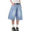 EMMIOL Jorts for Women Baggy Jeans Shorts Y2K Wide Leg Denim Barrel Shorts Grunge Streetwear(Light Blue)