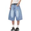 EMMIOL Jorts for Women Baggy Jeans Shorts Y2K Wide Leg Denim Barrel Shorts Grunge Streetwear(Light Blue)