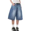 EMMIOL Jorts for Women Baggy Jeans Shorts Y2K Wide Leg Denim Barrel Shorts Grunge Streetwear(Retro Blue)