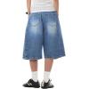 EMMIOL Jorts for Women Baggy Jeans Shorts Y2K Wide Leg Denim Barrel Shorts Grunge Streetwear(Retro Blue)