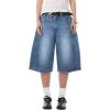EMMIOL Jorts for Women Baggy Jeans Shorts Y2K Wide Leg Denim Barrel Shorts Grunge Streetwear(Retro Blue)