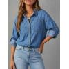 EMMIOL Women Denim Shirts Oversized Long Sleeve Button Down Blouse Distresse Jean Jacket Fall Outfits 2026(Dark Blue-thin)