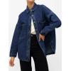 EMMIOL Women Denim Shirts Oversized Long Sleeve Button Down Blouse Distresse Jean Jacket Fall Outfits 2026(Deep Blue)