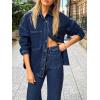EMMIOL Women Denim Shirts Oversized Long Sleeve Button Down Blouse Distresse Jean Jacket Fall Outfits 2026(Deep Blue)