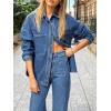 EMMIOL Women Denim Shirts Oversized Long Sleeve Button Down Blouse Distresse Jean Jacket Fall Outfits 2026(Mid Blue)