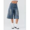 EMMIOL Women Jean Jorts Baggy Loose Fit Jean Shorts 2026 Summer Trendy Wide Leg Long Denim Shorts Y2K Clothes(Denim Blue)