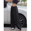 EMMIOL Y2K Baggy Nylon Track Pants Women High Waist Contrast Trousers(Black)