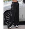 EMMIOL Y2K Baggy Nylon Track Pants Women High Waist Contrast Trousers(Black)