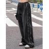 EMMIOL Y2K Baggy Nylon Track Pants Women High Waist Contrast Trousers(Black)