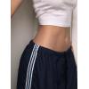 EMMIOL Y2K Baggy Nylon Track Pants Women High Waist Contrast Trousers(Blue)