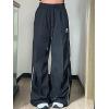 EMMIOL Y2K Baggy Nylon Track Pants Women High Waist Contrast Trousers(Blue1)