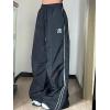 EMMIOL Y2K Baggy Nylon Track Pants Women High Waist Contrast Trousers(Blue1)