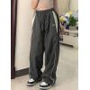 EMMIOL Y2K Baggy Nylon Track Pants Women High Waist Contrast Trousers(Grey)