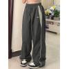 EMMIOL Y2K Baggy Nylon Track Pants Women High Waist Contrast Trousers(Grey)